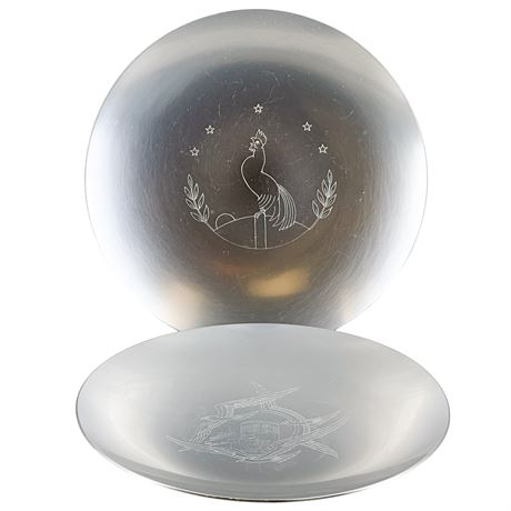 Pair of Vintage Kensington Engraved Aluminum Platters