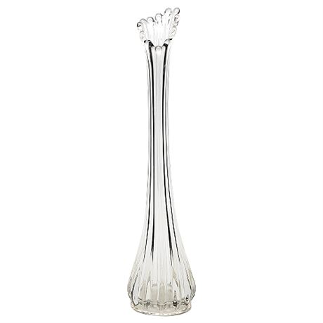 Mid-Century 15" UV Reactive Clear Swung Glass Ribbed Vase