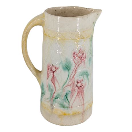 Roseville Wild Rose Jug Pitcher Cream Pink Flowers Yellow Handle