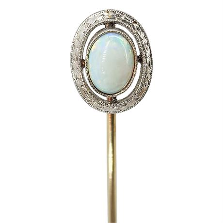 Vintage Art Deco 14K White Gold Genuine Opal Stick Pin