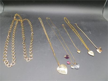 6 HEART NECKLACES 1 W/INTERCHANGEABLE HEARTS