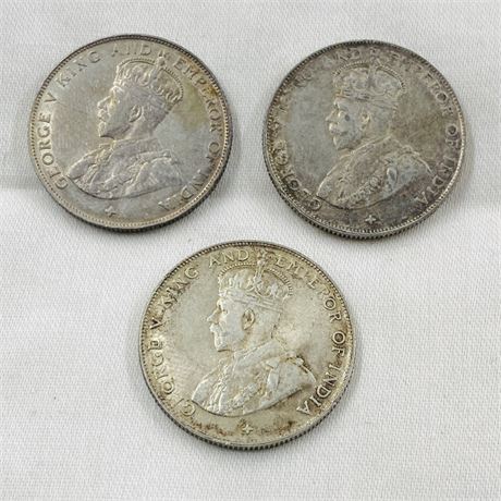 3 - 1920 Straits Settlements Half Dollars