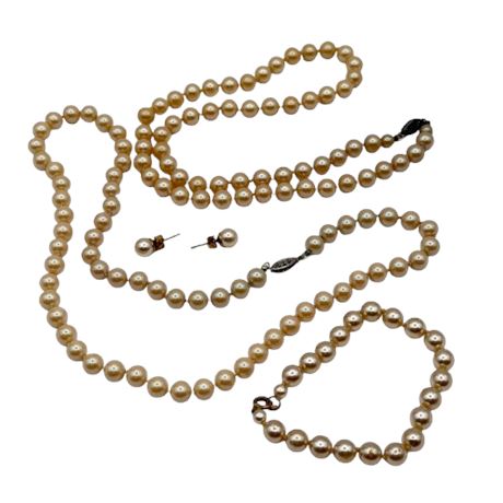 Faux Vintage Pearl Strands, Bracelet & Earrings