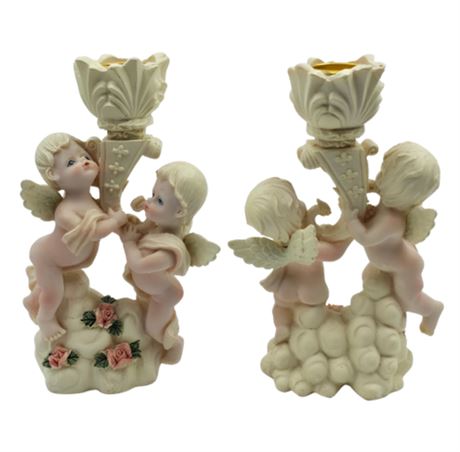 Cherub Candleholders, Matching Set