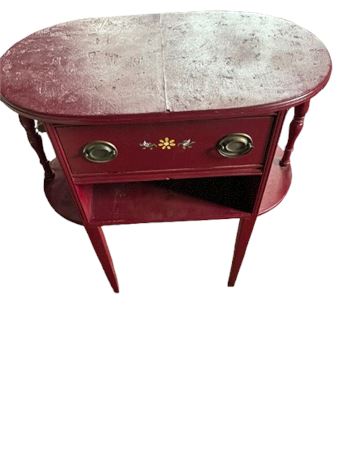 Small hand-painted purple side table with drawer