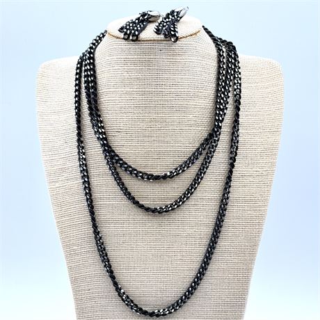 Black & Silver Chunky Chains with Earrings
