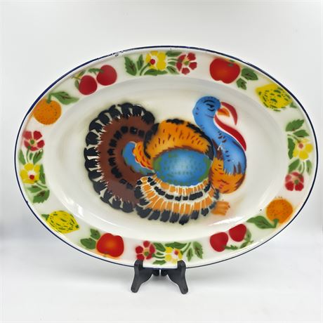 VTG 70's Enameled Metal Thanksgiving Tray