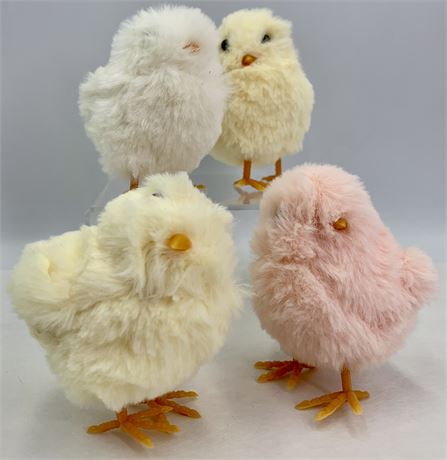 4 pc Fluffy Pink, Yellow & Cream Decorative Easter Spring Chicks