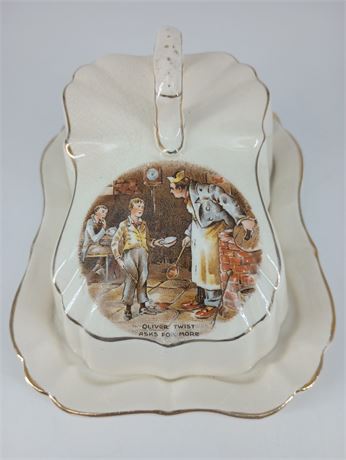 1920s Sandland Ware, English Porcelain Butter/Cheese Covered Dish, Oliver Twist