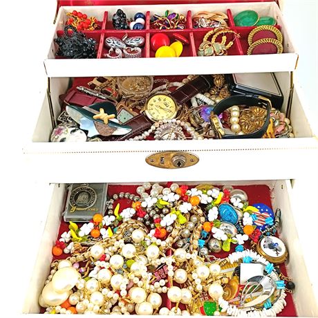 Vintage Jewelry Box Full of Costume Jewelry