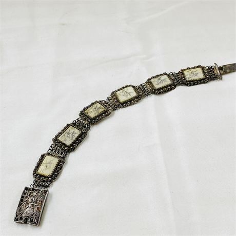 Antique 18.6g Sterling + Bone Bracelet