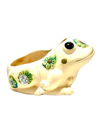 Vtg Price Products Terracotta Frog Planter W/Glazed Flowers