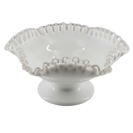 Fenton Silver Crest Milk Glass Ruffled Edge Pedestal Bowl