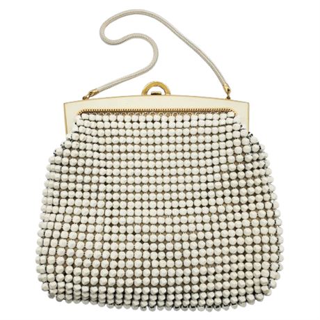 Vintage White Metal Mesh Handbag w/ Shake Chain Handle