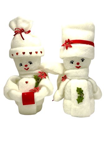 Vtg Handmade Mr. & Mrs. Snowman Cotton Batting Figures