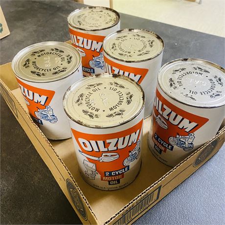 5 NOS Oilzum Quart Cans - Full