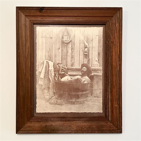 Vintage 70's R. Hendrickson Cowboy Bathing Framed Print