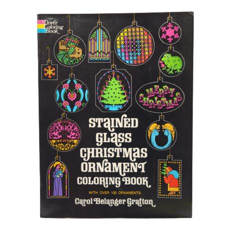 Vintage Stained Glass Christmas Ornament Coloring Book