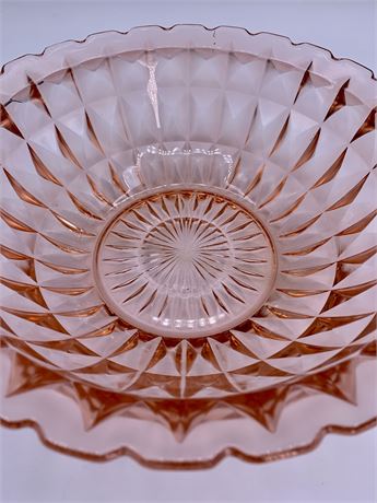 Rose Pink Jeanette Windsor Depression Glass Handled Serving Bowl