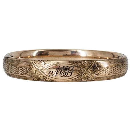 Vintage Engraved Gold Filled Clamper Bangle Bracelet