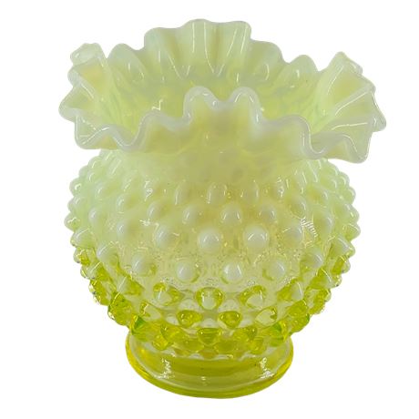 Fenton Hobnail Ruffle Vaseline Topaz Opalescent Vase