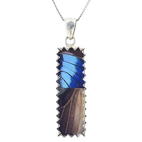 Signed Vintage Sterling Silver Butterfly Wings Pendant Necklace