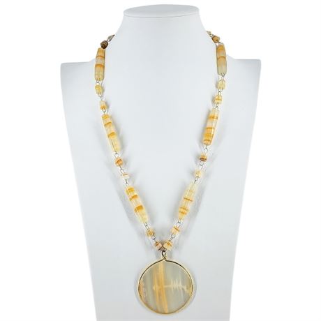 Vintage Banded Onyx Pendant Necklace