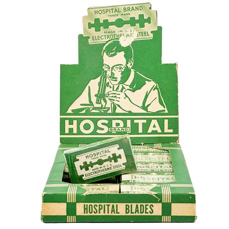 Vintage Hospital Brand Razor Blades Display Box & Sealed Blades