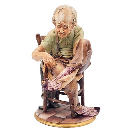 Capodimonte "Old Man Darning Socks" Porcelain Figurine