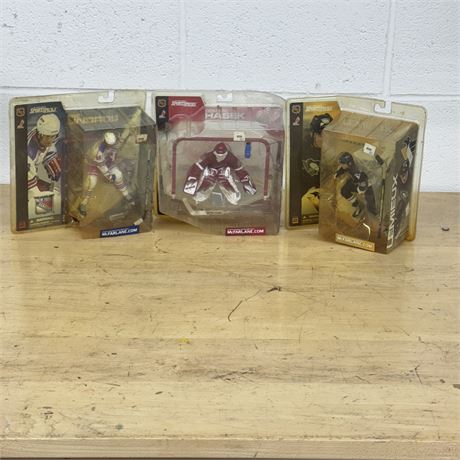 Three (3) Hockey Figures - Lemieux, Lindros & Hasek