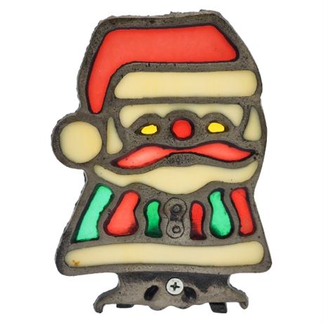 Vintage Stained Glass Santa Claus Votive Candle Holder
