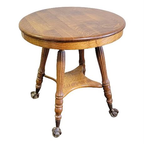 Victorian Tiger Oak Parlor Table w/ Claw Feet