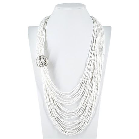 Signed Vintage FABRICE Multi-Strand White Beaded Statement Necklace