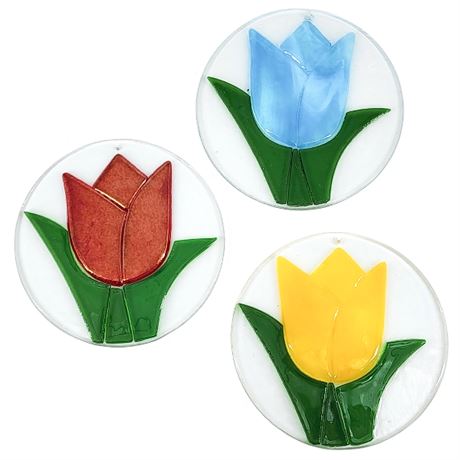 Set of 3 Fused Art Glass Tulip Suncatchers