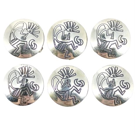 Set of 6 Kokopelli Design Silver Button Covers