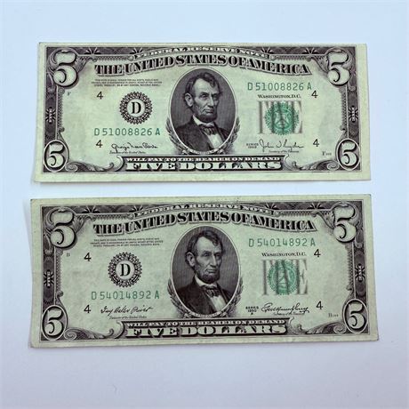 2 AU 1959 $5 Bills
