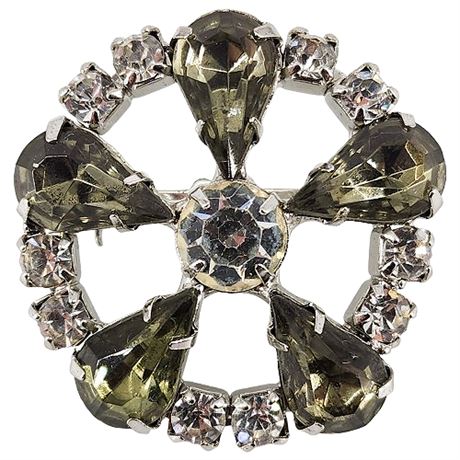 Vintage Prong Set Rhinestone Star/Flower Circle Brooch