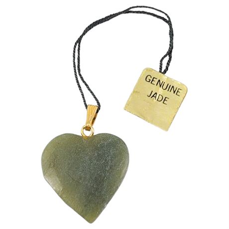 Vintage Genuine Jade Heart Pendant, New with Tag
