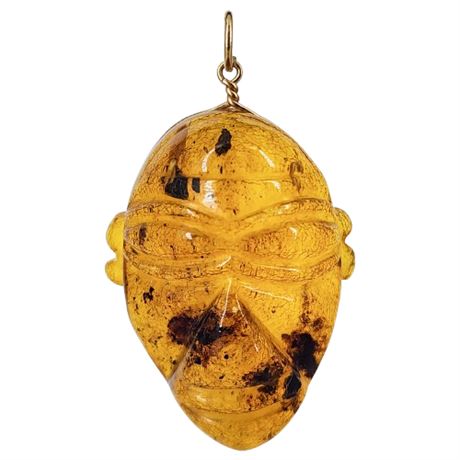 Vintage Genuine Amber Carved Tribal Face Pendant