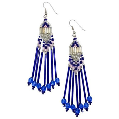 Vintage Artisan Made Long Beaded Earrings