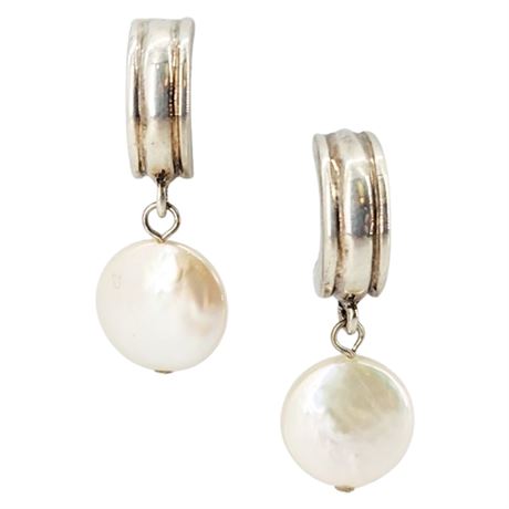 Vintage Sterling Silver & Freshwater Pearl Pierced Earrings
