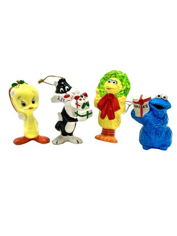 Vtg Looney Tunes & Sesame Street Christmas Ornaments