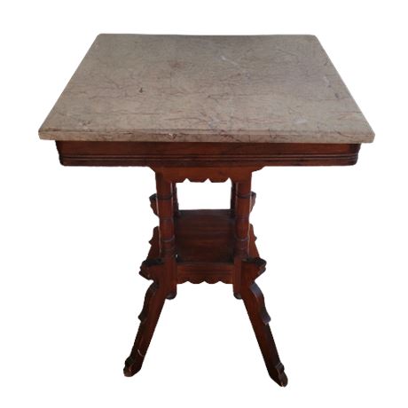 Antique Marble Square Top End Table