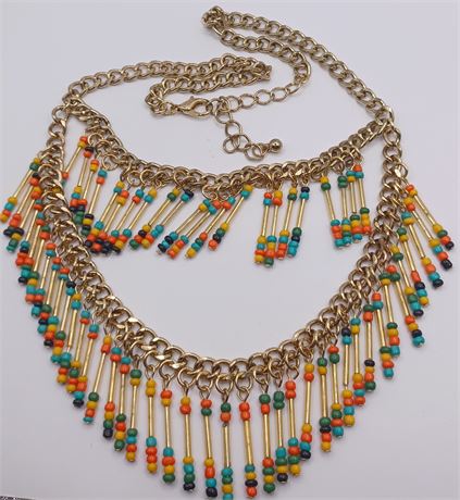 Vintage Tribal Tibetan colorful beadwork gold tone 23 in
