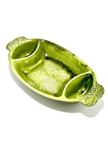 MCM USA Pottery Green Divided Chip n' Dip Bowl