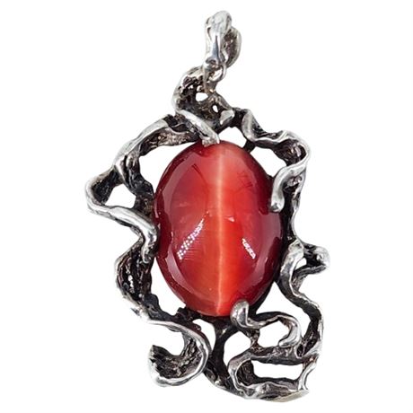 Vintage Handmade Gothic Sterling Silver Red Tiger's Eye Pendant