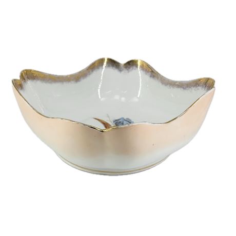 German Porcelain Hand Decorated Serving Bowl Iris Pattern