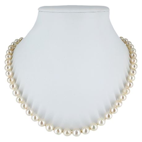 Vintage Hand-Knotted Graduated Genuine Pearl Necklace w/ Sterling Clasp