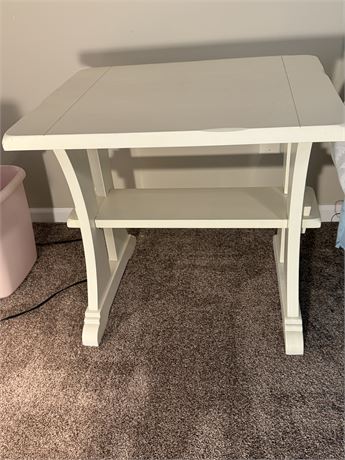 White Side Table w/Trestle Style Base #1