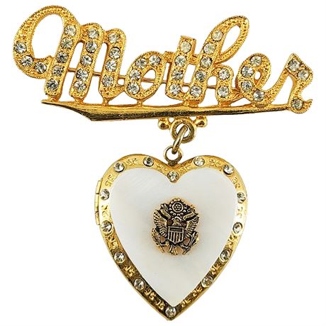 Vintage Signed US Army "Mother" Locket Brooch